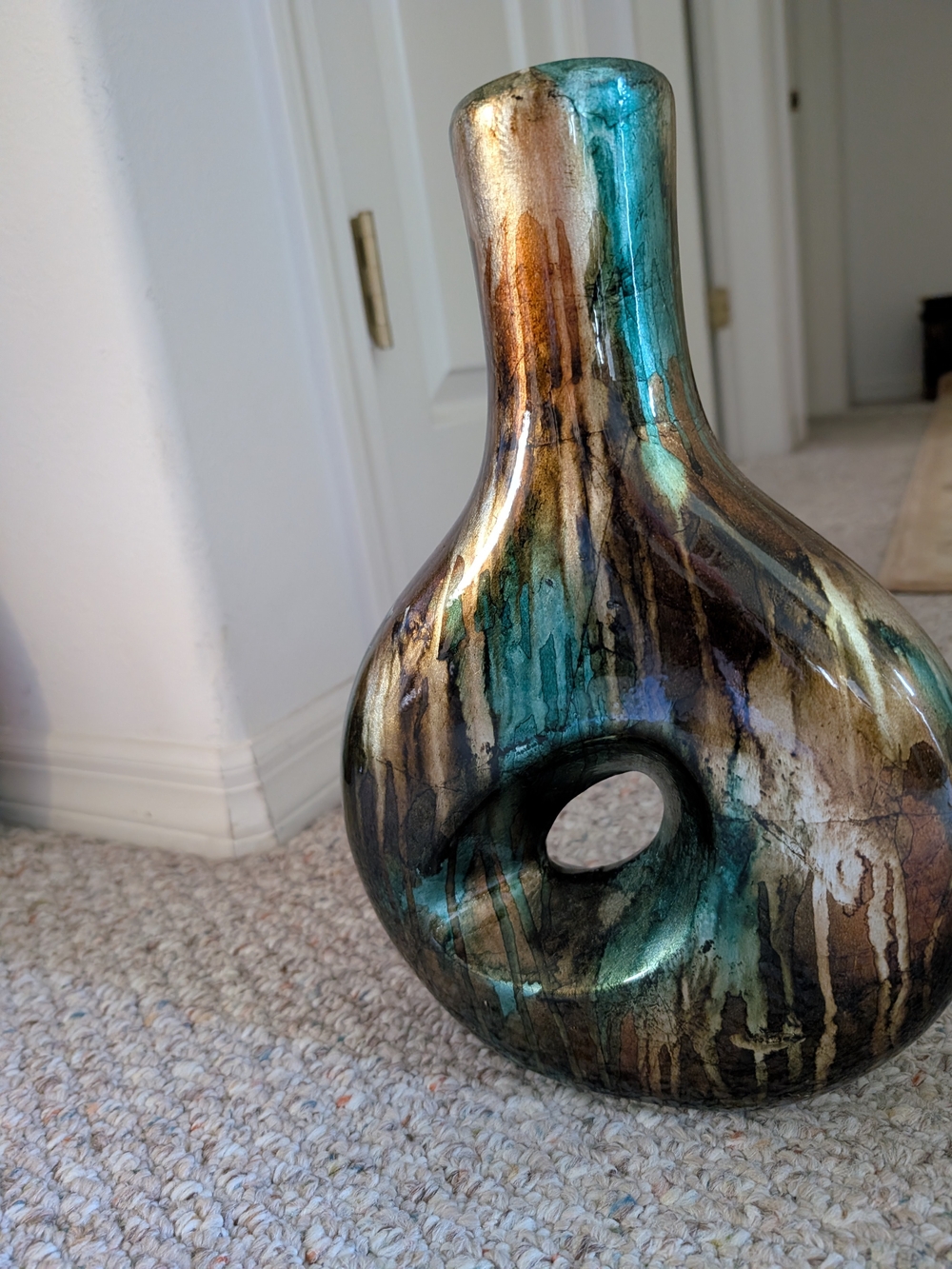 Decorative Teal and Bronze Ceramic Accent Vase